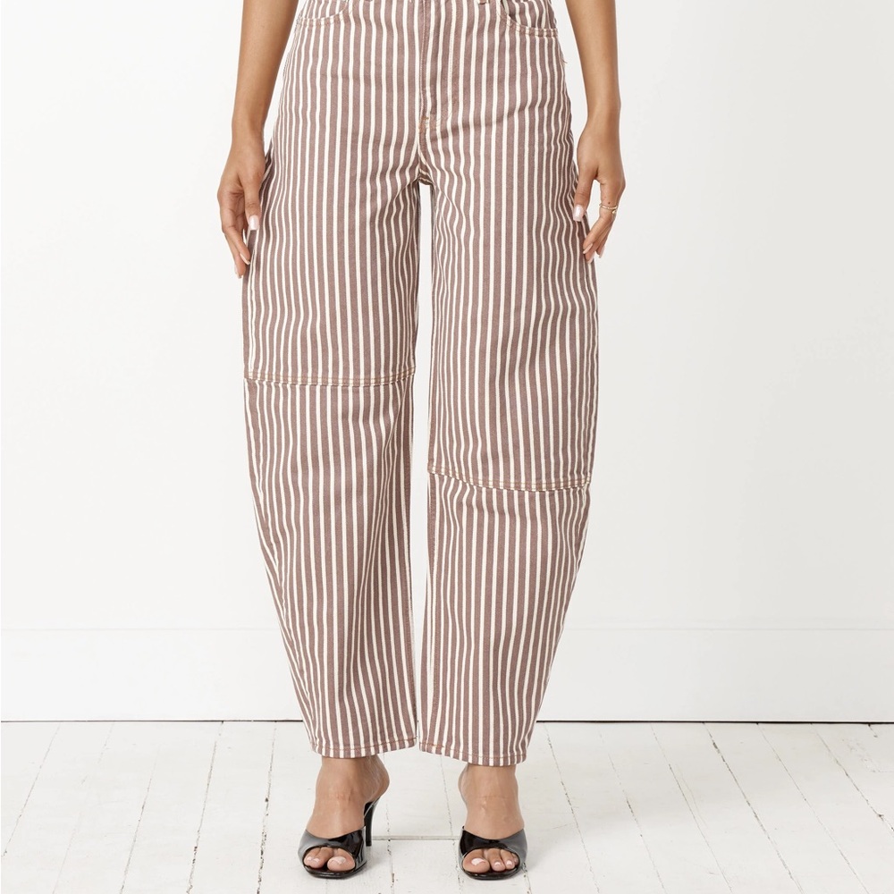 Ganni Striped Wide Leg Pants in Brown and White